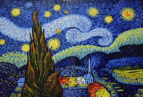 Tangan Dicat Kualitas Tinggi Kanvas Lukisan Van Gogh The Starry malam Lukisan Minyak di Dinding ...