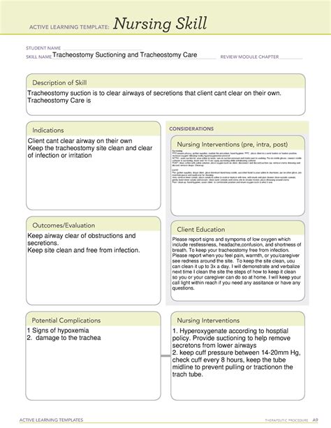 Tracheostomy Suctioning Nursing Skill Template