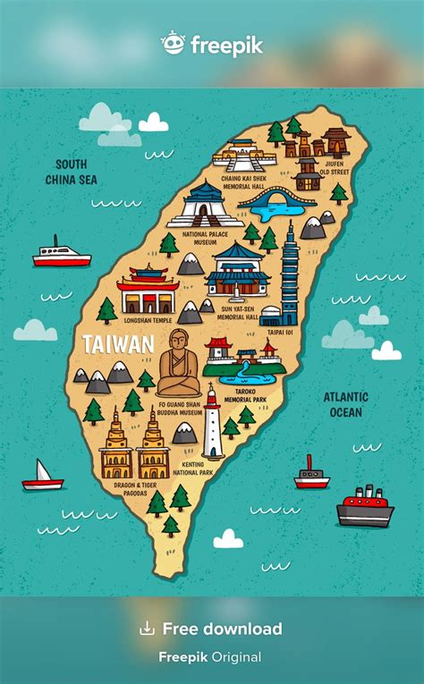 Taiwan map with landmarks Free Vector Us State Map, Mexico Map, O Canada, Illustrated Map, Map ...