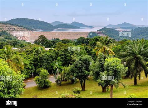 Volta Dam and Lake Volta at Akosombo in the Volta Region of eastern Ghana in West Africa Stock ...