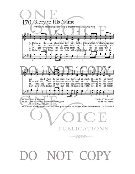 Glory to His Name – Sheet Music with Guitar Chords – One Voice Hymnal