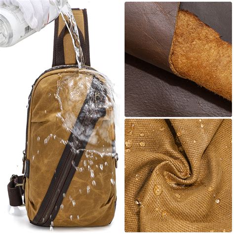 Waxed Canvas Sling Bag with Leather for Men - Woosir