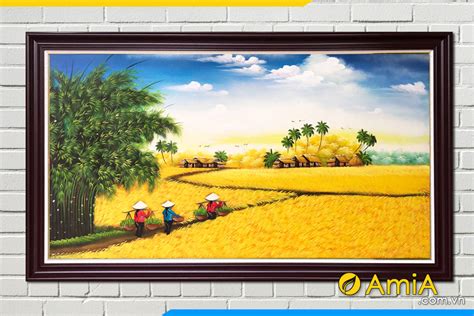 Tranh sơn dầu cánh đồng lúa vàng quê hương AmiA TSD 544 | tranhAmiA