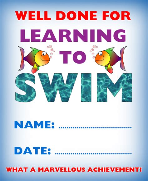 Certificate of Achievement: Well Done for Learning to Swim - Rooftop ...