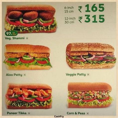 Subway Menu with Prices in India | Veg, Salad, Food Menu