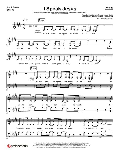 I Speak Jesus Choir Sheet Music PDF (Charity Gayle / Steven Musso) - PraiseCharts