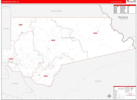 Clearwater County, ID Zip Code Wall Map Red Line Style by MarketMAPS - MapSales