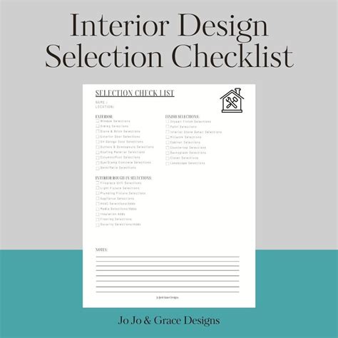 Interior Design Selection Checklist, Printable Interior Design Sheet ...