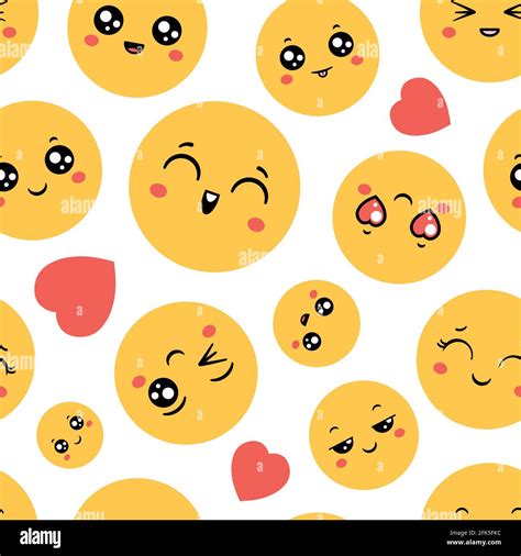 Emoticons seamless pattern. Emoji happy faces for funny print design. Cartoon emoticon, message ...