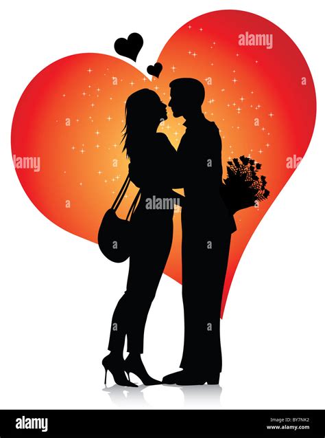 Couple silhouette with hearts isolated on white background Stock Photo - Alamy