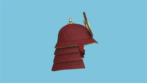 Samurai Helmet 01 - Red and Gold 3D Model by gsommer