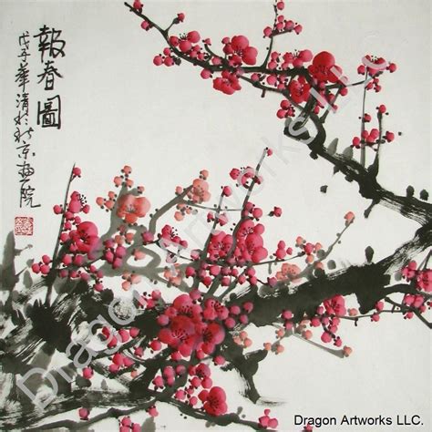 Red Plum Blossoms Greeting Spring Chinese Brush Painting