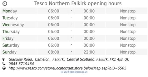 Tesco Northern Falkirk opening times, Glasgow Road, Camelon, Falkirk, Central Scotland