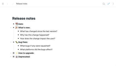 Workflowy template - Release notes