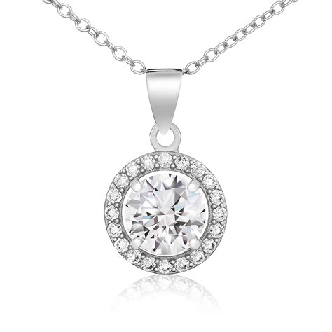 Lusoro - Lusoro 925 Sterling Silver CZ Round Halo Pendant Necklace - AAA Cubic Zirconia Pave ...