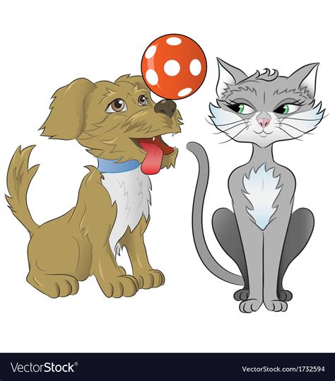 Cat and dog playing together Royalty Free Vector Image