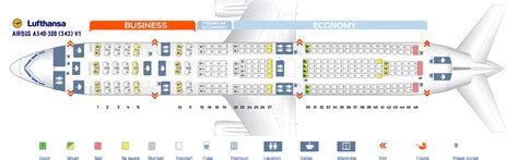 Seat map Airbus A340-300 Lufthansa. Best seats in plane