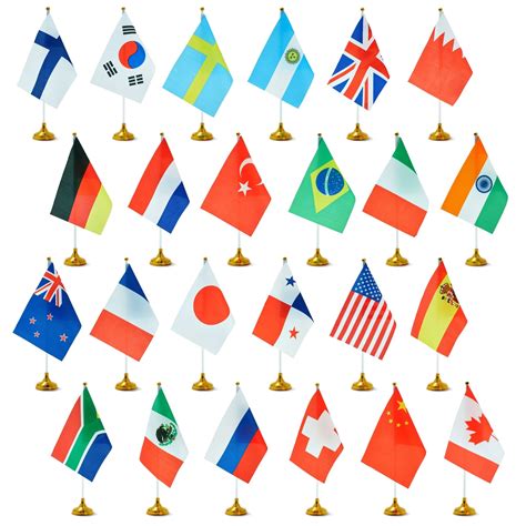 Set of 24 Small International Country Flags of the World on Stands for Desk, Mini Flags of 24 ...