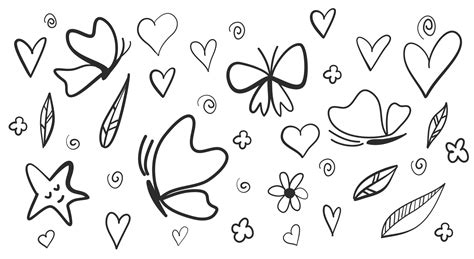 Set of Hand Drawn Butterfly and cute doodle hearts. 3158351 Vector Art ...