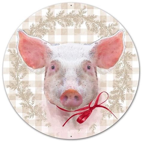 Pig With a Bow Sign Checkered Sign Metal Sign Round Sign | Etsy