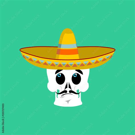 Skull in sombrero surprised Emoji. Mexican skeleton for traditio Stock Vector | Adobe Stock