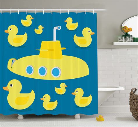 Rubber Duck Shower Curtain Set by , Duckies Swimming in the Sea with a Yellow Submarine Kids ...