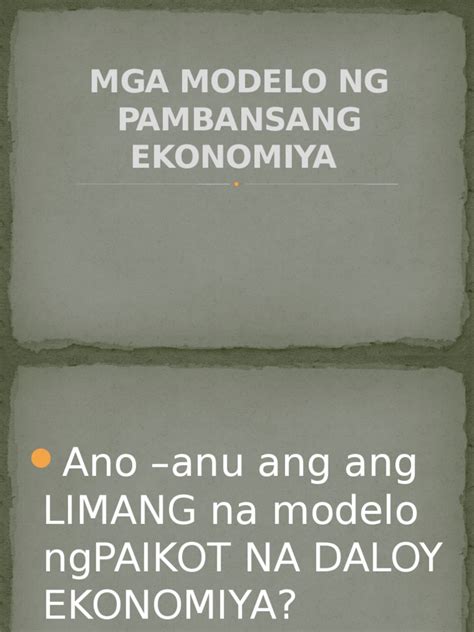 Mga Modelo NG Pambansang Ekonomiya-Ekonomiks-3rd Quarter | PDF