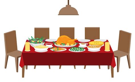 Premium Vector | Illustration vector flat cartoon of set of food family dinner table and chair ...