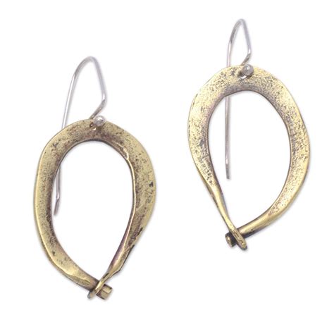 UNICEF Market | Modern Antiqued Brass Dangle Earrings from Bali - Antique Gateways