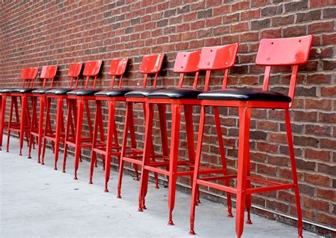 Red Bar Stools Swivel All Wood Construction