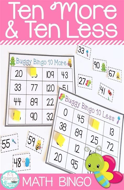 Ten More and Ten Less Bingo Bug Theme | Math activities elementary, Fun math centers, Math classroom