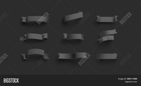 Blank Black Banderole Mockup Set, Isolated On Dark Background, 3d Rendering. Empty Ornament Flag ...