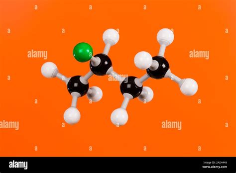 2-Chlorobutane, ball and stick molecular model. This is one of the five ...