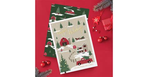 Festive Vintage Christmas Tree Farm Red Truck Foil Holiday Card | Zazzle