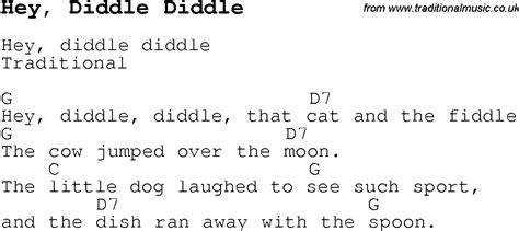 Childrens Songs and Nursery Rhymes, lyrics with easy chords for Hey, Diddle Diddle