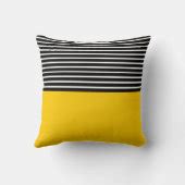 Yellow Block Black White Stripes Throw Pillow | Zazzle