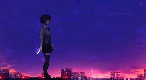 HD wallpaper: anime girl, rooftop, buildings, sunset, school uniform, scenic | Wallpaper Flare