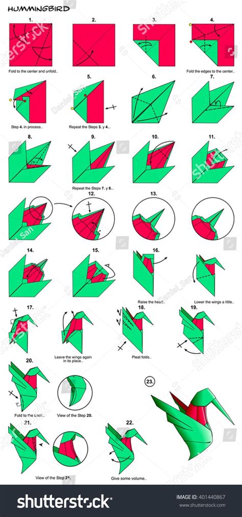 Origami Animal Bird Hummingbird Diagram Instructions Stock Illustration ...