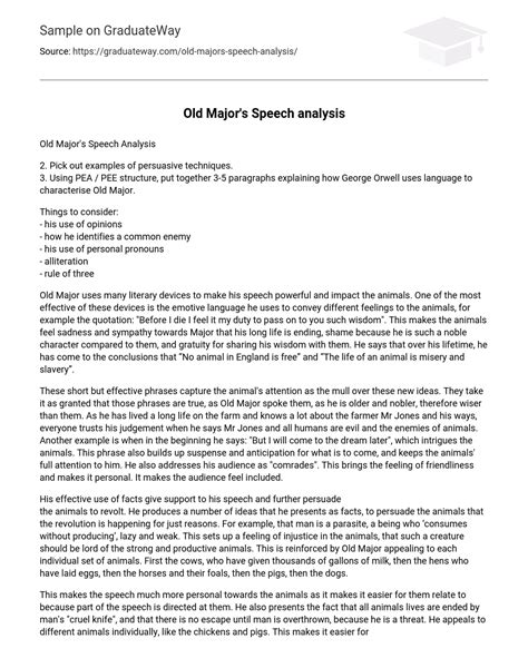 Old Major’s Speech analysis Free Essay Example 645 words | GraduateWay