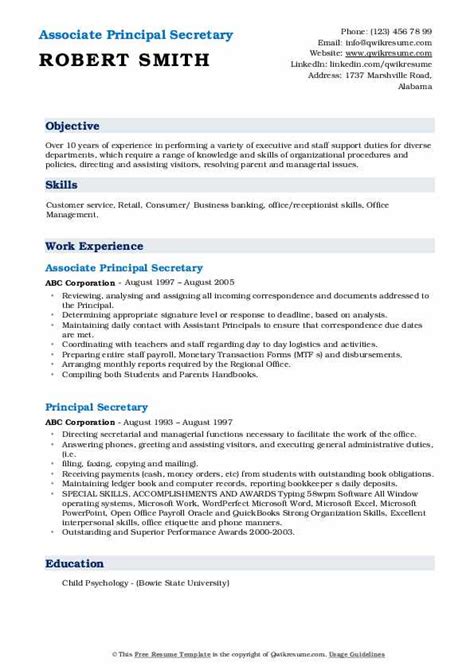 Principal Secretary Resume Samples | QwikResume