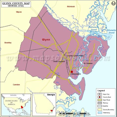 Glynn County Map, Map of Glynn County Georgia | County map, County, County seat