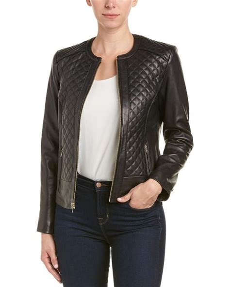 Cole Haan Quilted Leather Jacket in Black | Lyst