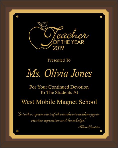 Teacher of the Year Plaque - Standard – Trophy Shop Mobile