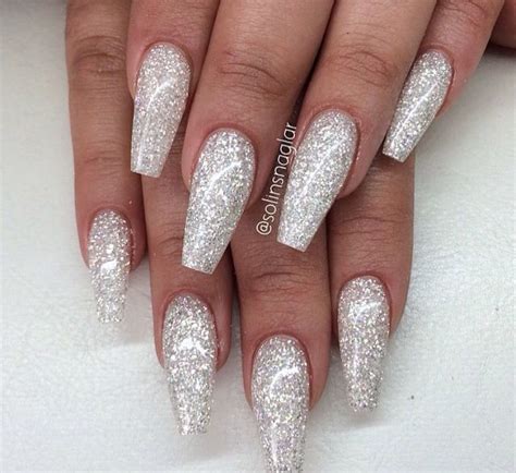 sparkly silver acrylics | Pretty nails, Nail designs glitter, Prom nails