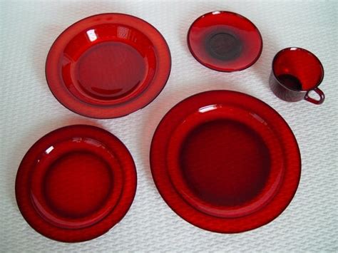 Vintage Ruby Red Arcoroc France Dinnerware by GandTVintage on Etsy