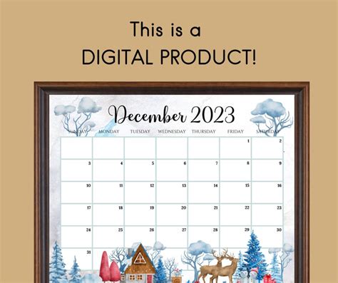 EDITABLE December 2023 Calendar Beautiful Winter in a - Etsy