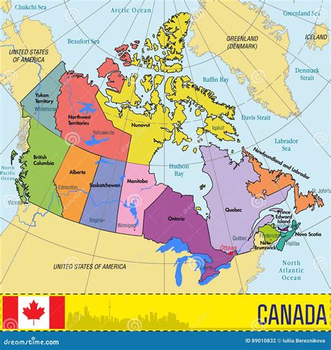 Canada Map with Regions and Their Capitals Stock Vector - Illustration ...