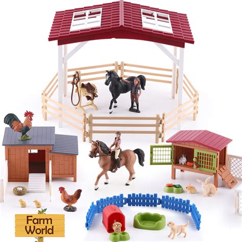 Buy iPlay, iLearn Kids Farm Animal Barn House Toy, Girl Horse Stable Figurine Fence Playset ...