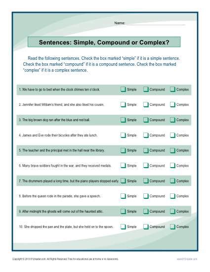 7th Grade Simple And Compound Sentences Worksheet With Answers - Foto ...