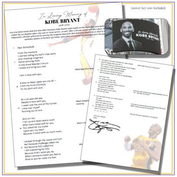 Kobe Bryant "Dear Basketball" by MrsBlewettELA | TPT